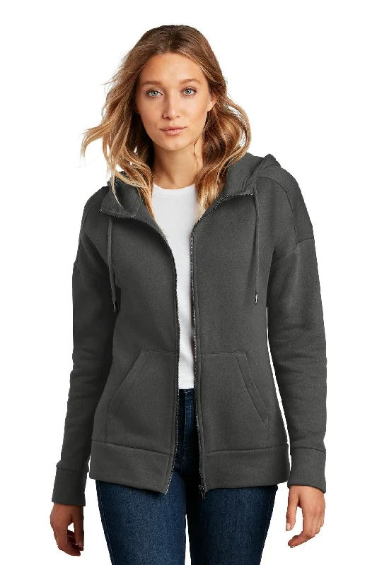 District  Women's Perfect Weight  Fleece Drop Shoulder Full-Zip Hoodie DT1104 Hoodie with Camouflage Military Edgy