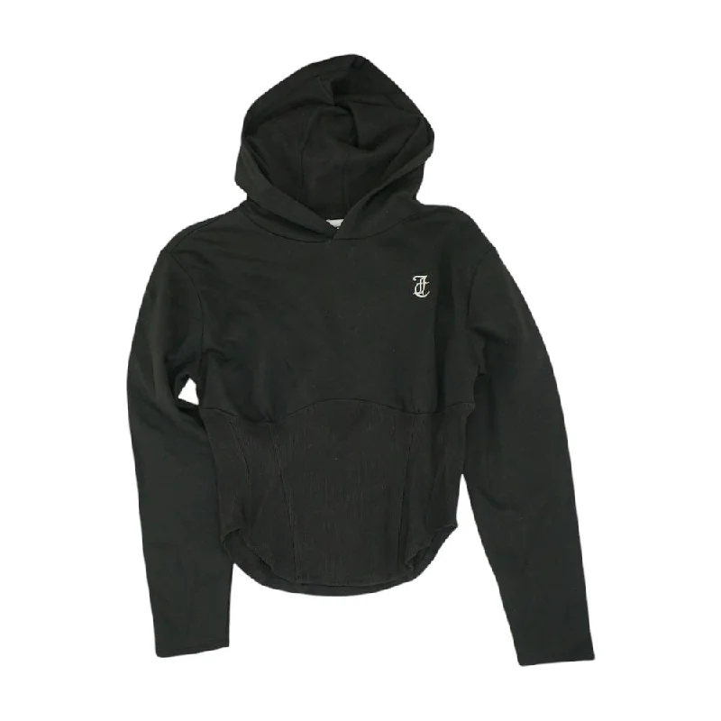 Black Solid Hoodie Hoodie with Metallic Shiny Futuristic