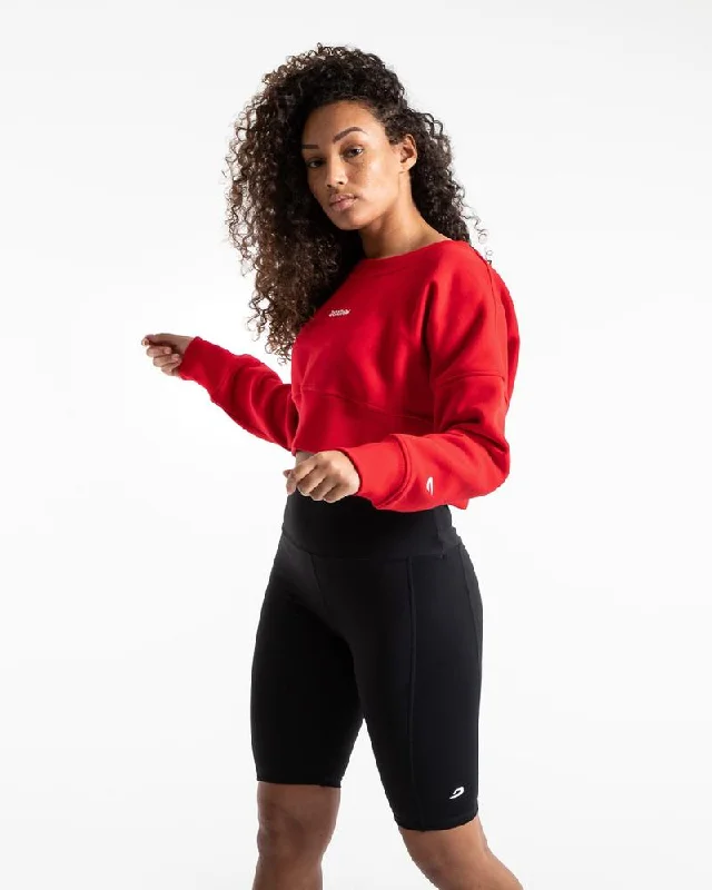 JOHNSON CROPPED SWEATSHIRT - RED Hoodie with Rolled Sleeves Casual Relaxed