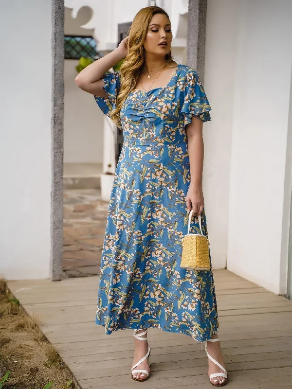 BerriesJam - 2024 Plus Size Floral Print Summer Party Beach Dress Tunics Yoga stretchy