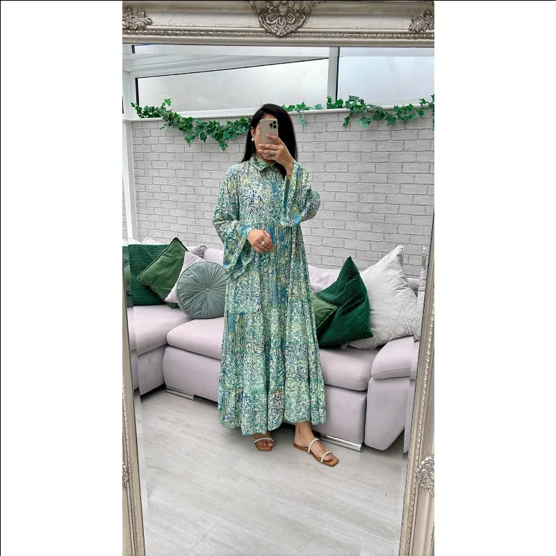 Silk Print Button Up Dress Halter Neckline Beach