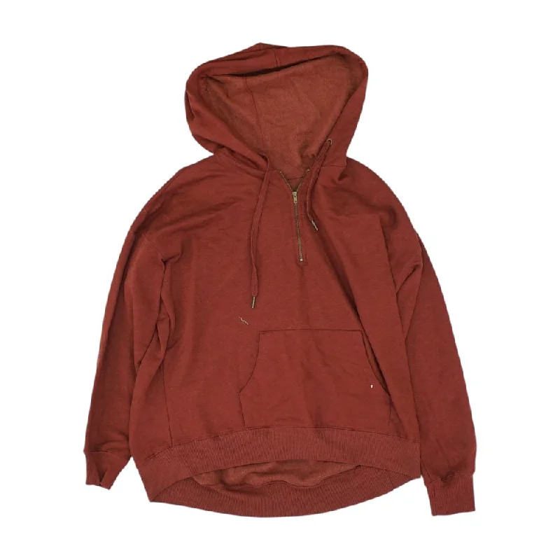 Red Solid Hoodie Hoodie with Frayed Bohemian Relaxed