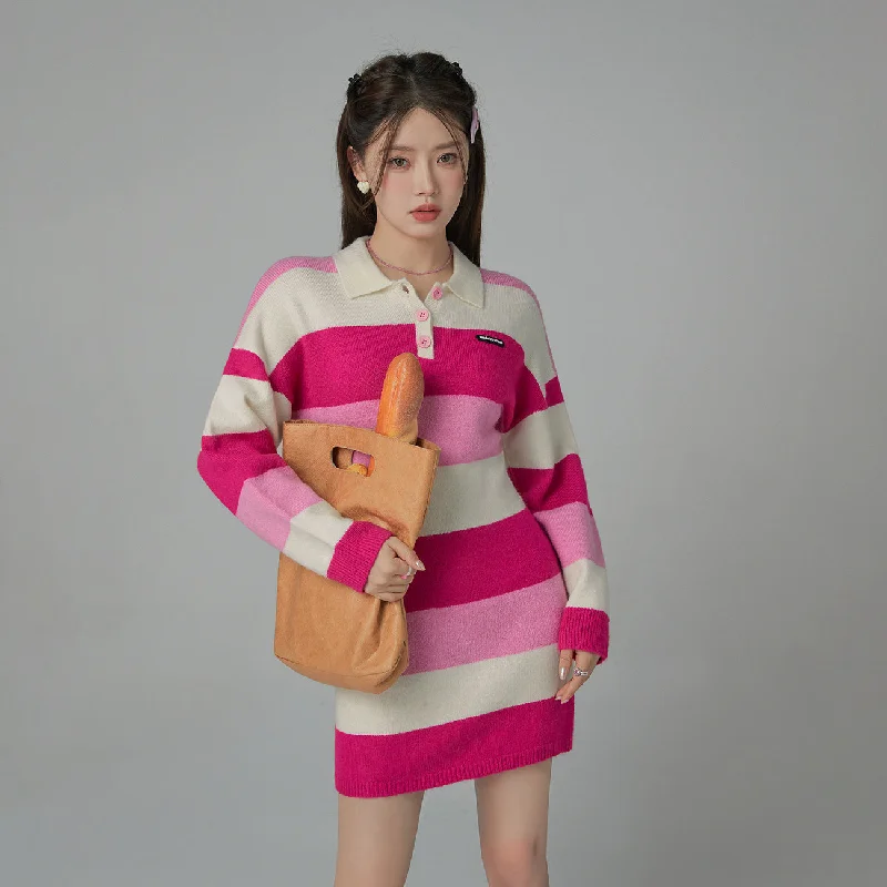All I Will Ever Need Striped Knit Dress sweetheart Neckline Romantic