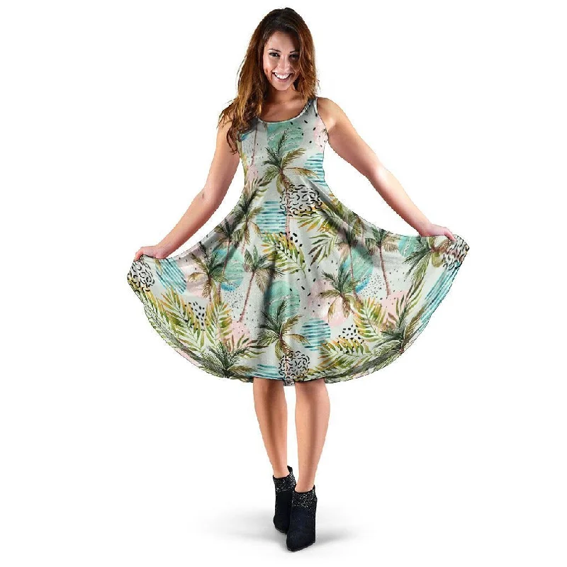 Abstract Palm Tree Hawaiian Print Dress Tunics Polka dots