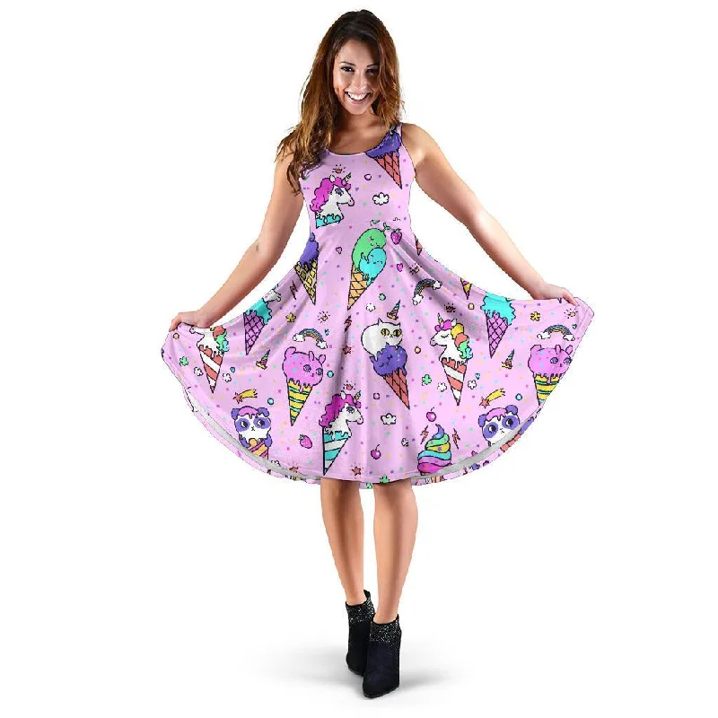 Unicorn Ice Cream Cone Pattern Print Dress Tunics Cozy comfortable