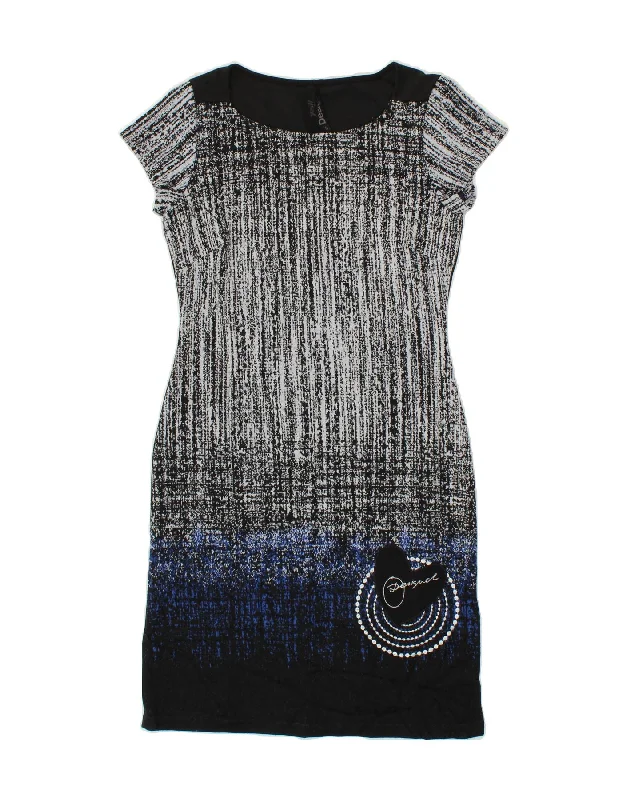 DESIGUAL Womens Abstract Pattern Sheath Dress UK 10 Small Black Cotton Tunics Versatile stylish