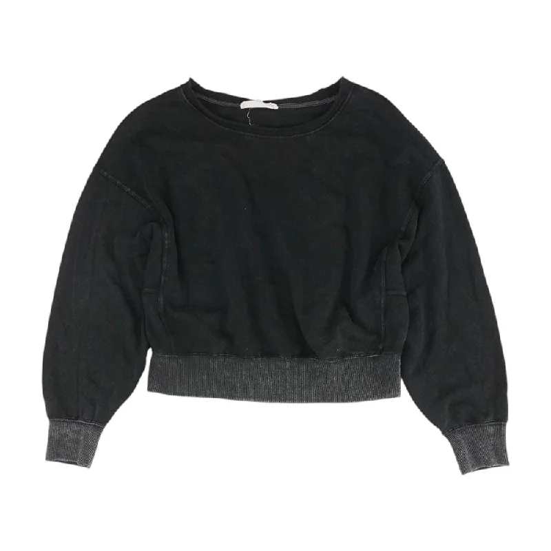 Black Solid Sweatshirt Hoodie with Half-Zip Sporty Casual