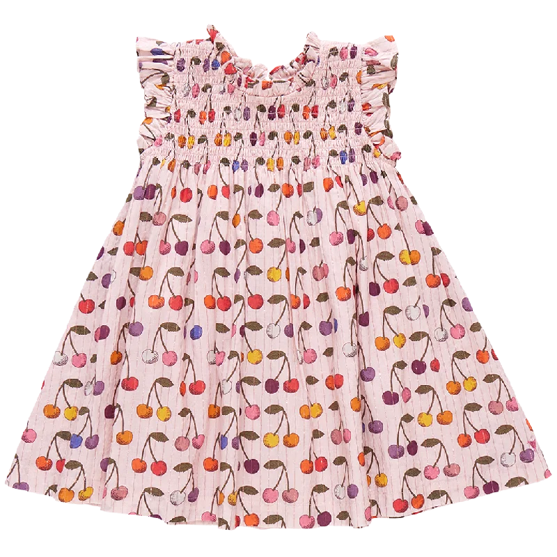 Girls Stevie Dress - Cloud Pink Cherry Shift Classic Vintage