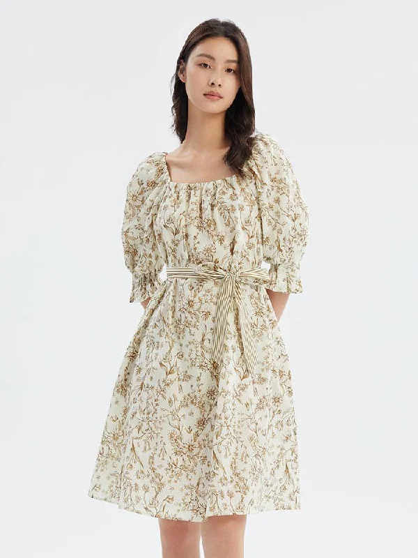 Floral Cotton Printed A-line Dress Tunics Seasonal trendy