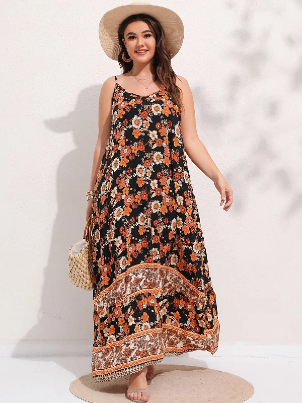 BerriesJam - 2024 V-neck Backless Elegant Large Hem Boho Long Dress Tunics Print Colorful