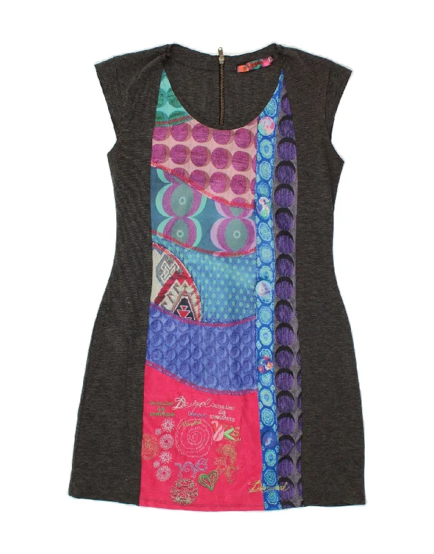 DESIGUAL Womens Sheath Dress UK 14 Large Grey Geometric Tunics Gym athletic