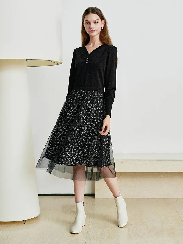 Black Floral Double-Layer Dress Tunics Essential wardrobe