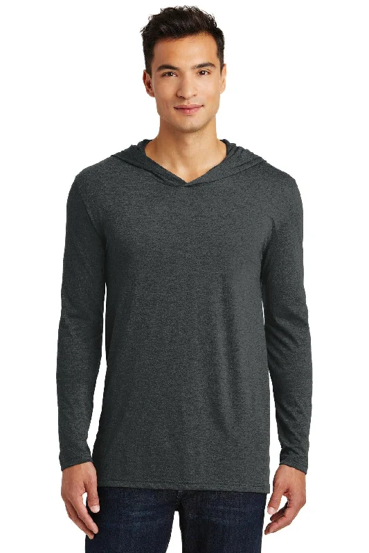 District Perfect Tri Long Sleeve Hoodie. DM139 Hoodie with Side Slits Relaxed Casual