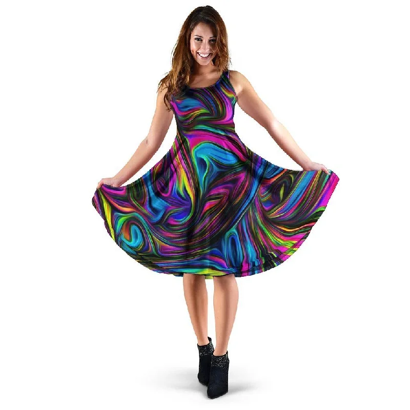 Abstract Psychedelic Dress Cowl Neckline Elegant