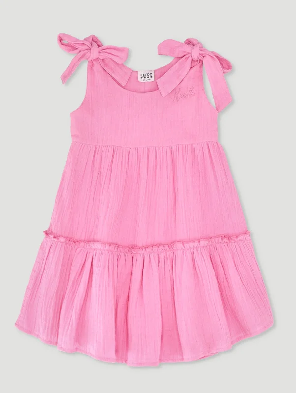 Girls Muslin Tiered Fashion Dress Tunics stripes playful