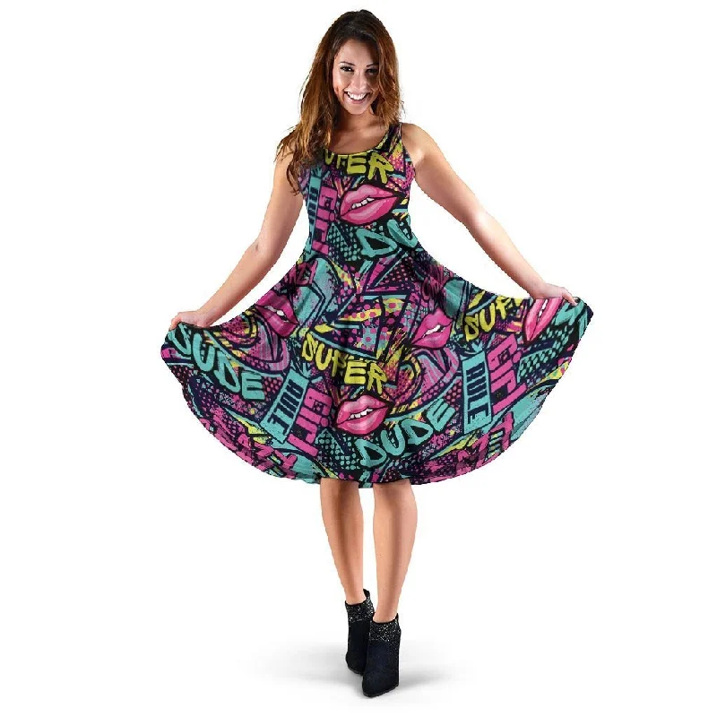 Abstract Graffiti Hiphop Lip Dress Tunics Evening elegant