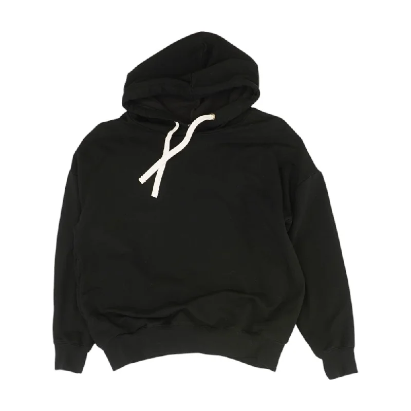 Black Solid Hoodie Hoodie with Slit Hem Functional Movement