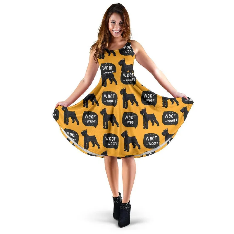 Woof Woof Schnauzer Dog Print Pattern Dress Halter Neckline Beach