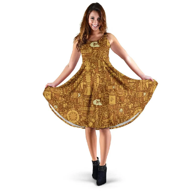 Steampunk Pattern Print Dress Tunics Solid Classic