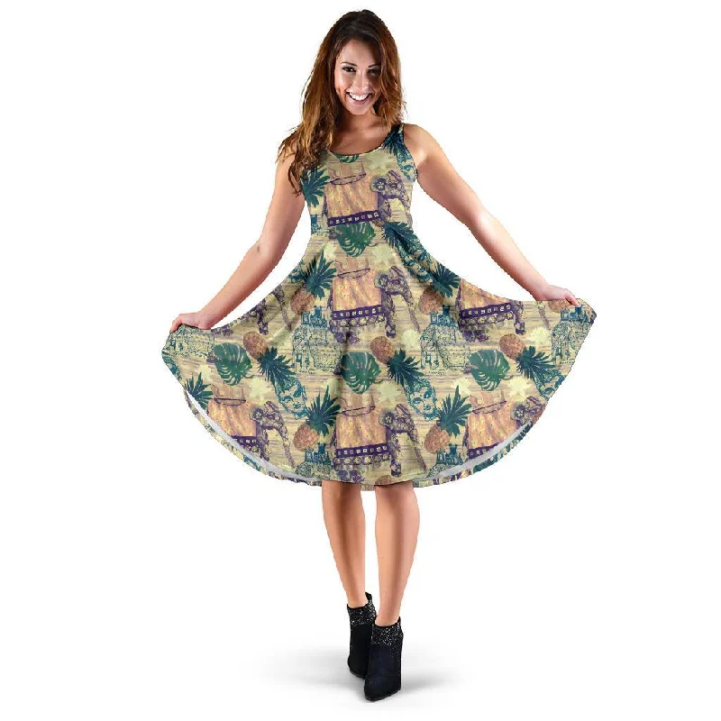 Tropical Pineapple Buddha Elephant Print Dress Tunics Trendy modern