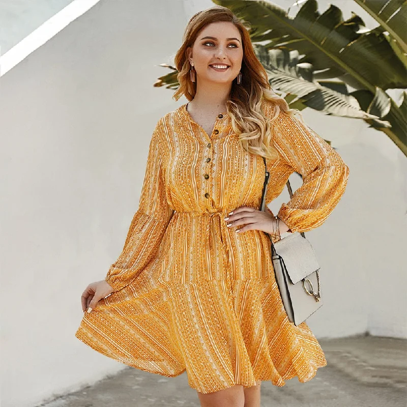 BerriesJam - 2024Plus Size Bohemia Print Casual Beach Boho A Line Dress Tunics Designer luxury