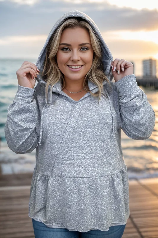 Tranquility Peplum Hoodie Hoodie with Rolled Sleeves Casual Relaxed