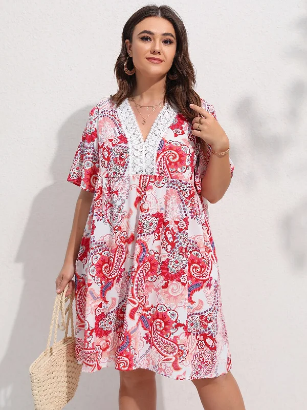 BerriesJam - Lace Plus Size High Waist Loose Midi Smock Dress Tunics Lace romantic