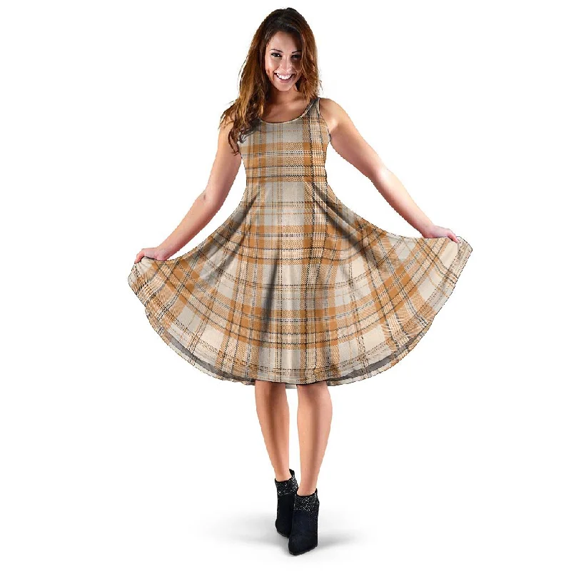 Beige Plaid Tartan Print Dress Tunics Office stylish