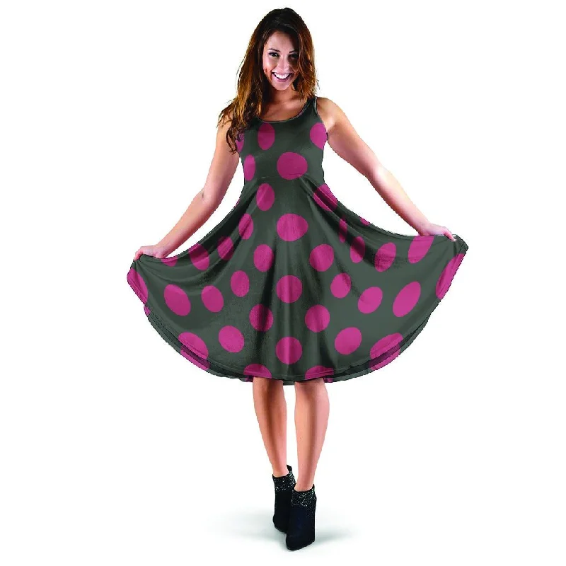 Black And Maroon Polka Dot Dress Tunics Satin smooth