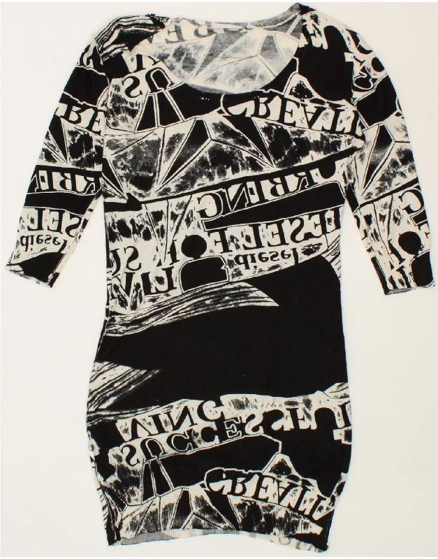 DIESEL Womens Graphic 3/4 Sleeve Jumper Dress UK 6 XS Black Tunics Office stylish