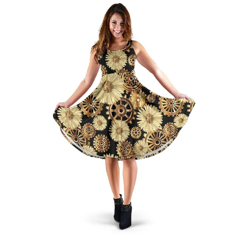 Steampunk Floral Pattern Print Dress Tunics stripes playful