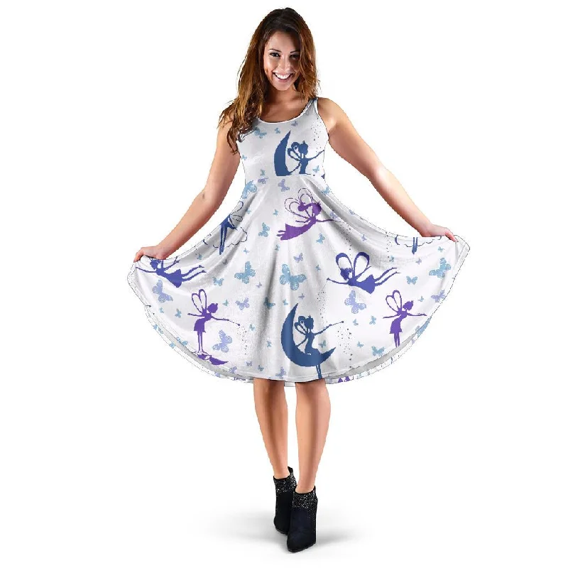 White Fairy Pattern Print Dress Tunics Evening elegant