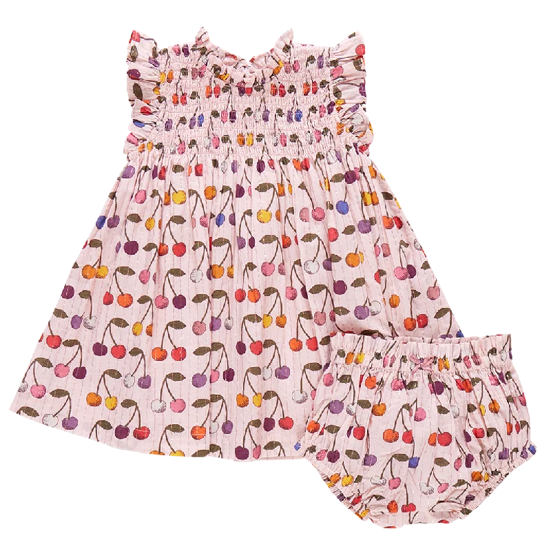 Baby Girls Stevie Dress Set - Cloud Pink Cherry Crew Neckline Casual
