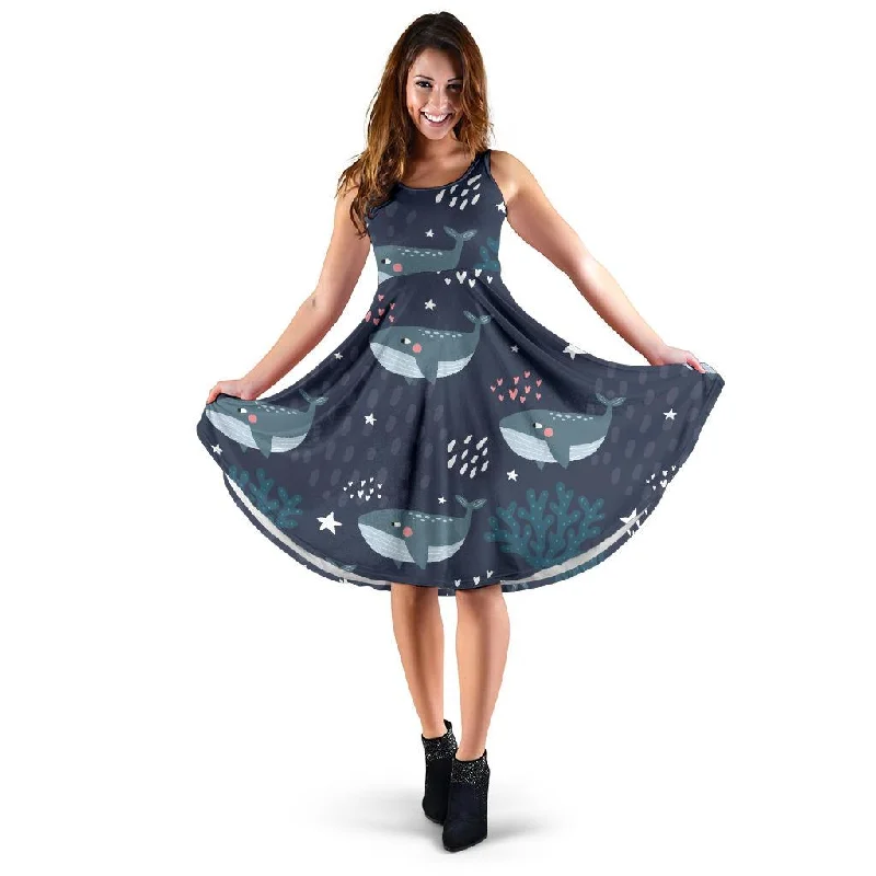 Whale Humpback Print Pattern Dress Tunics Formal black