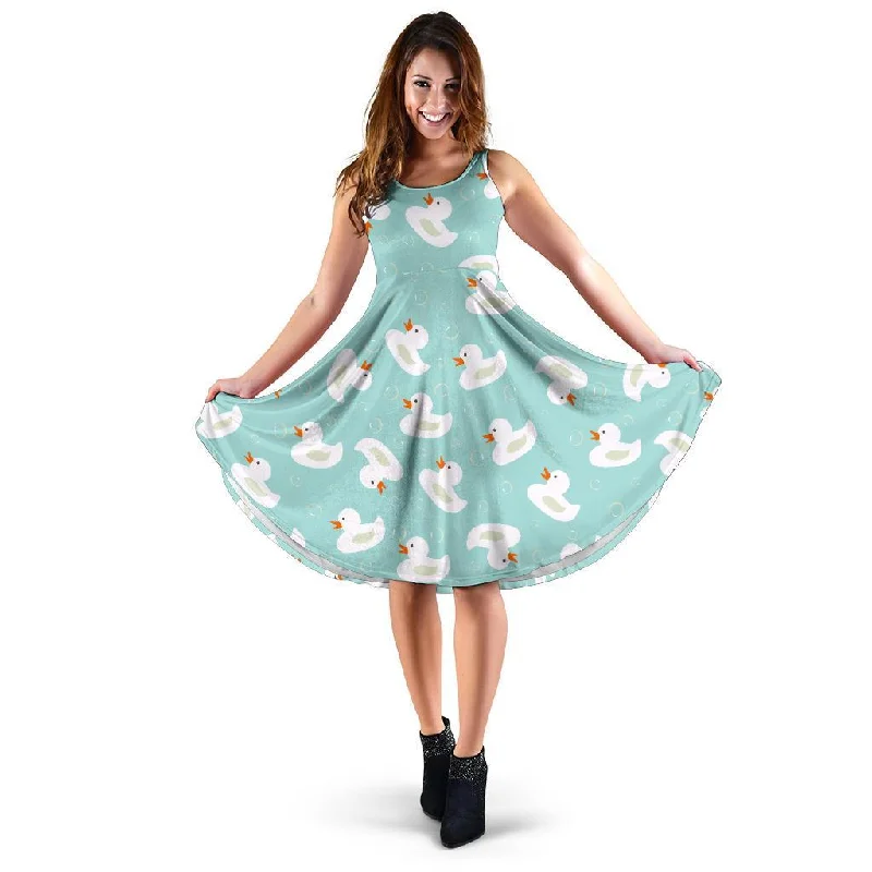 White Rubber Duck Pattern Print Dress Tunics Running lightweight