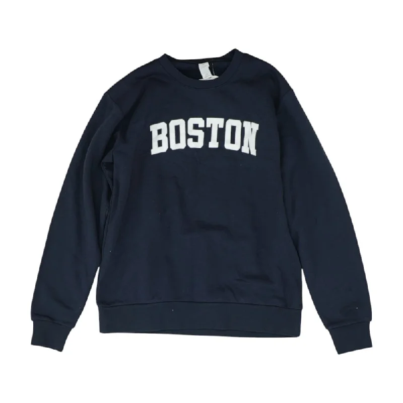 Navy Solid Sweatshirt Hoodie with Rhinestones Sparkly Elegant
