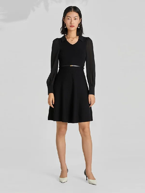 Black Patchwork Woven Dress Tunics Stylish modern