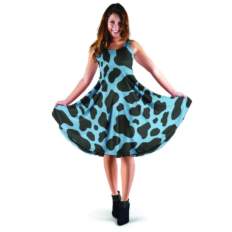 Black And Blue Cow Print Dress Tunics Leisure comfortable