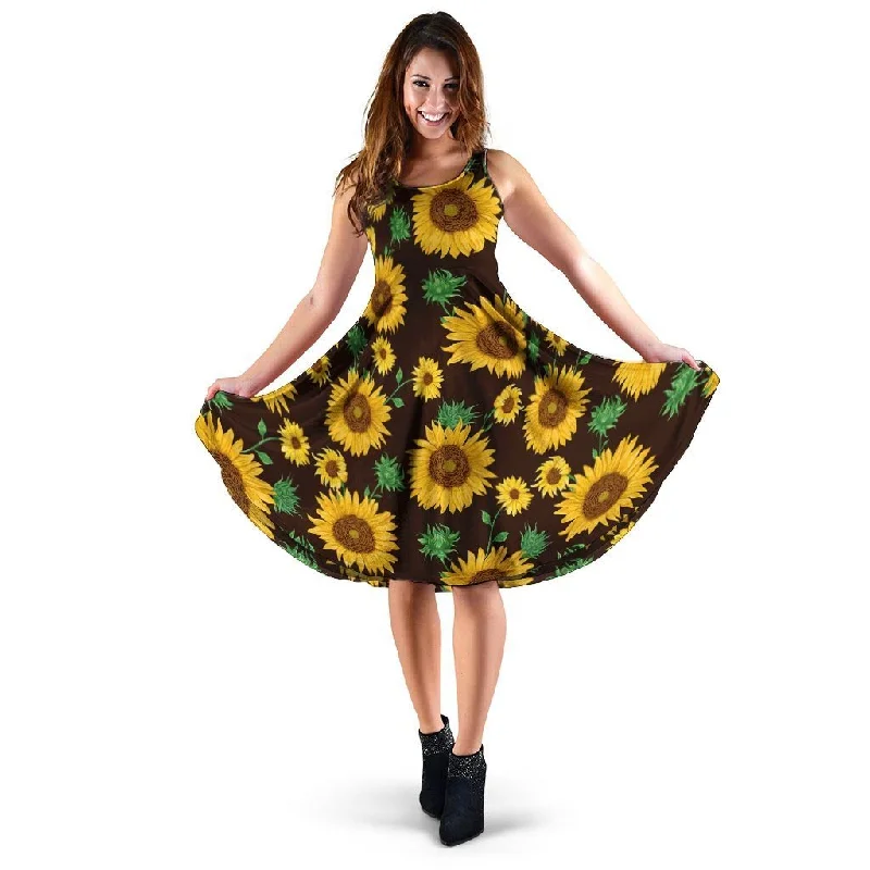 Black Sunflower Print Dress Tunics Formal black