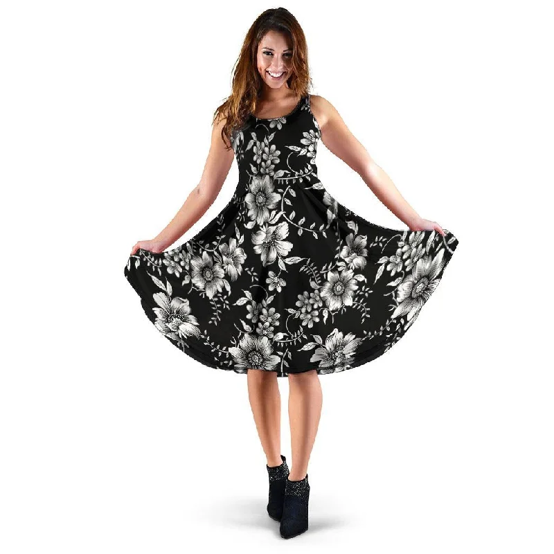 Black White Floral Print Dress Tunics Trousers formal