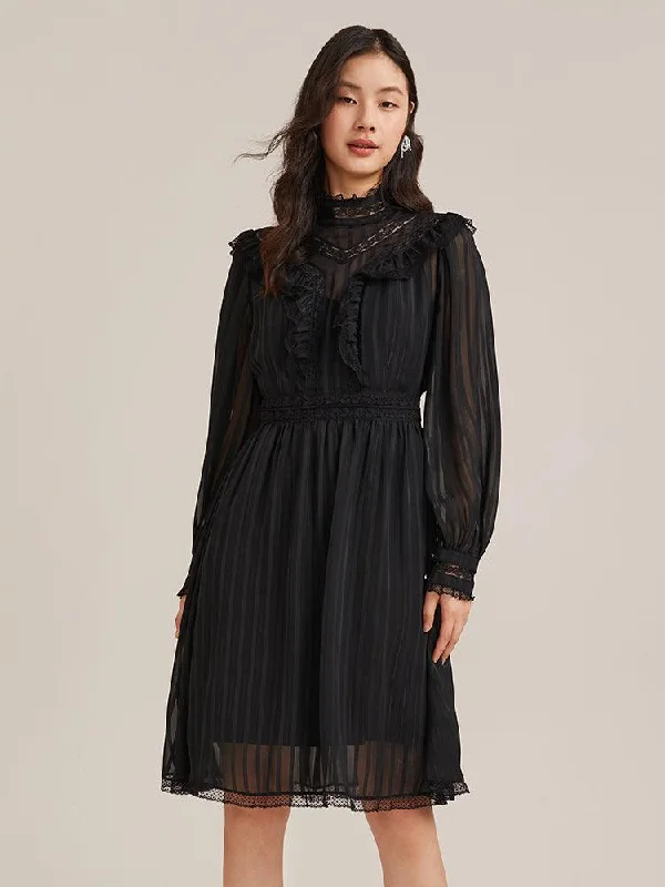 Black Hollow Long-Sleeve Flowy Dress Tunics Modern contemporary