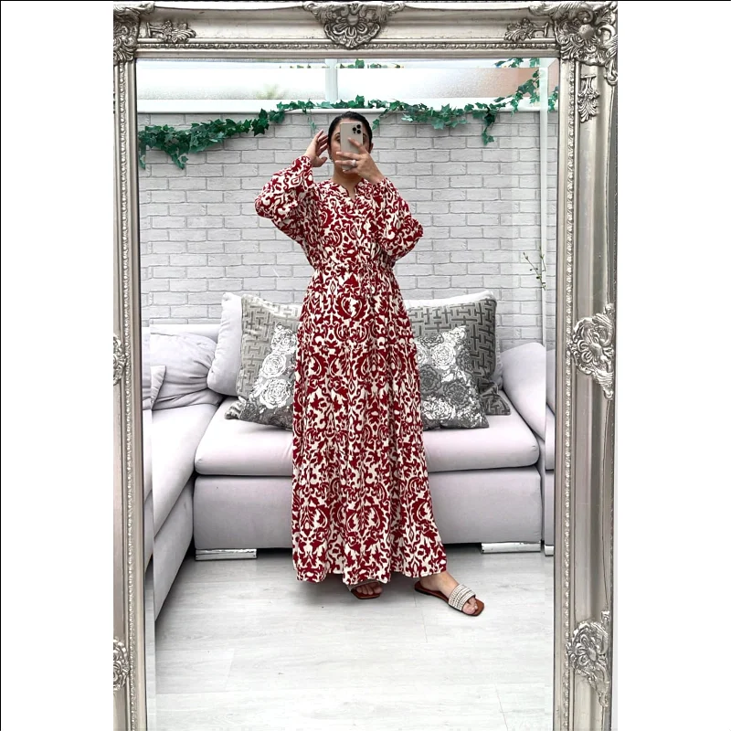 Damask Print Drawstring Dress Tunics Brand named
