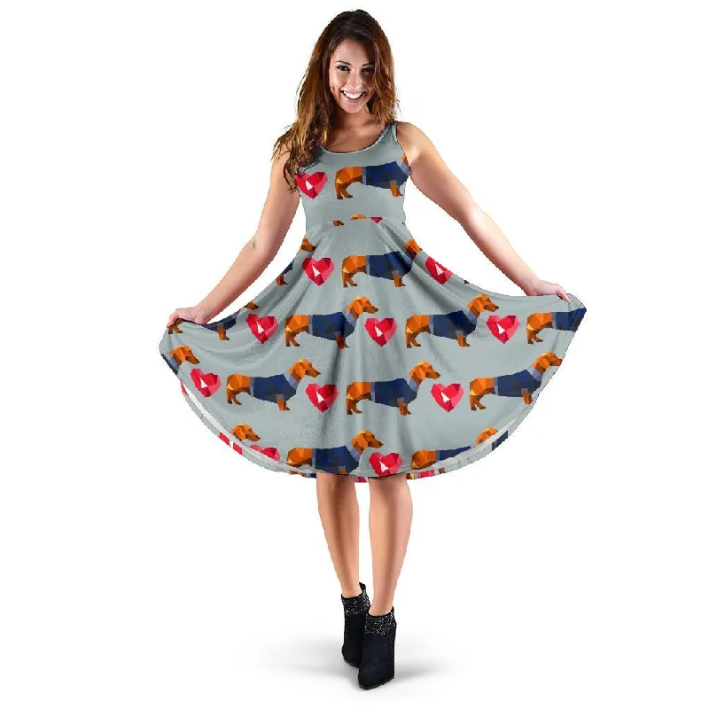 Wiener Dog Dachshund Pattern Print Dress Tunics Corduroy durable