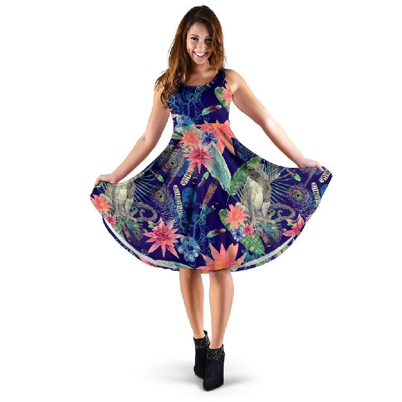 Tropical Monkey Print Pattern Dress Bodycon Club Sequined