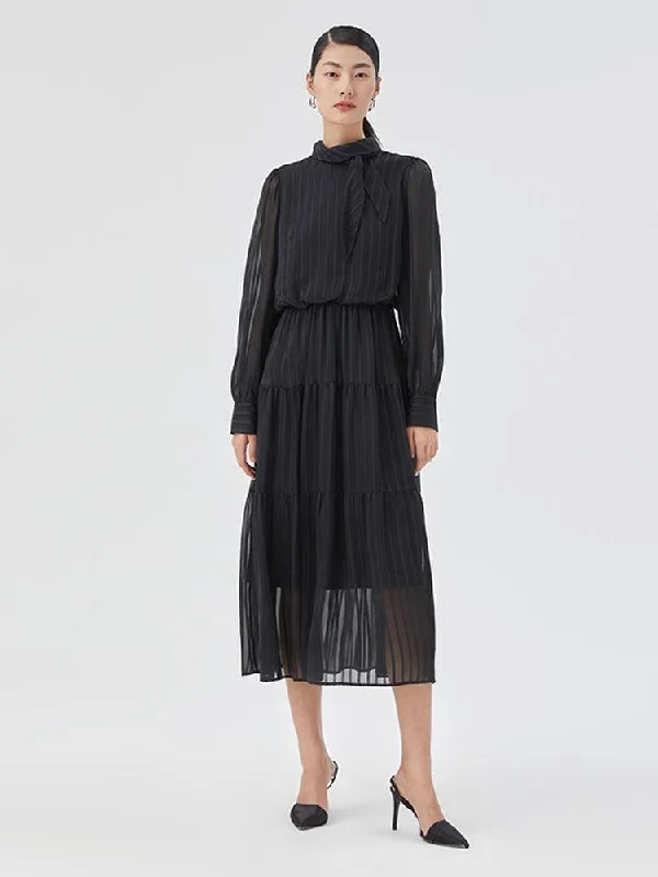 Dark Striped Flutter Dress Tunics Chic fashionable