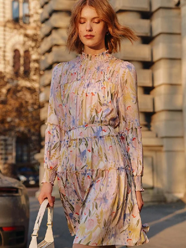 Pink 19MM Mulberry Silk Floral Dress Tunics Summer linen