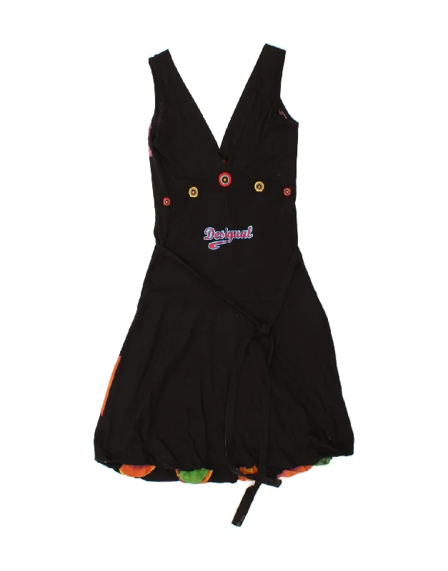 DESIGUAL Womens Graphic Sleeveless A-Line Dress UK 12 Medium Black Floral Tunics Vintage classic