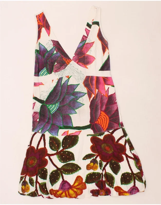 DESIGUAL Womens Sleeveless A-Line Dress UK 18 XL White Floral Cotton Maxi Flowy Bohemian