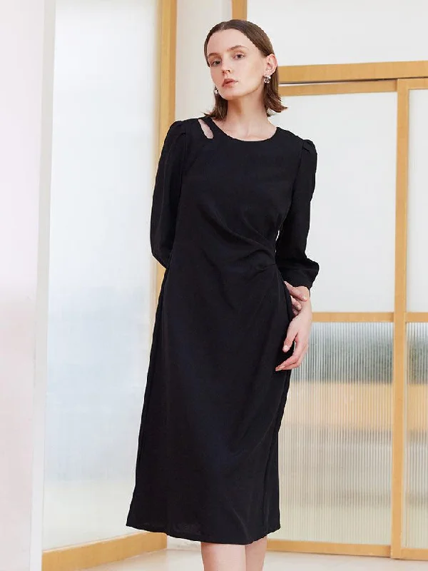 Black Slim A-shape Dress Tunics Canvas sturdy