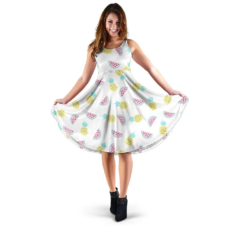 Watermelon Pineapple Piece White Pattern Print Dress Tunics Winter warm